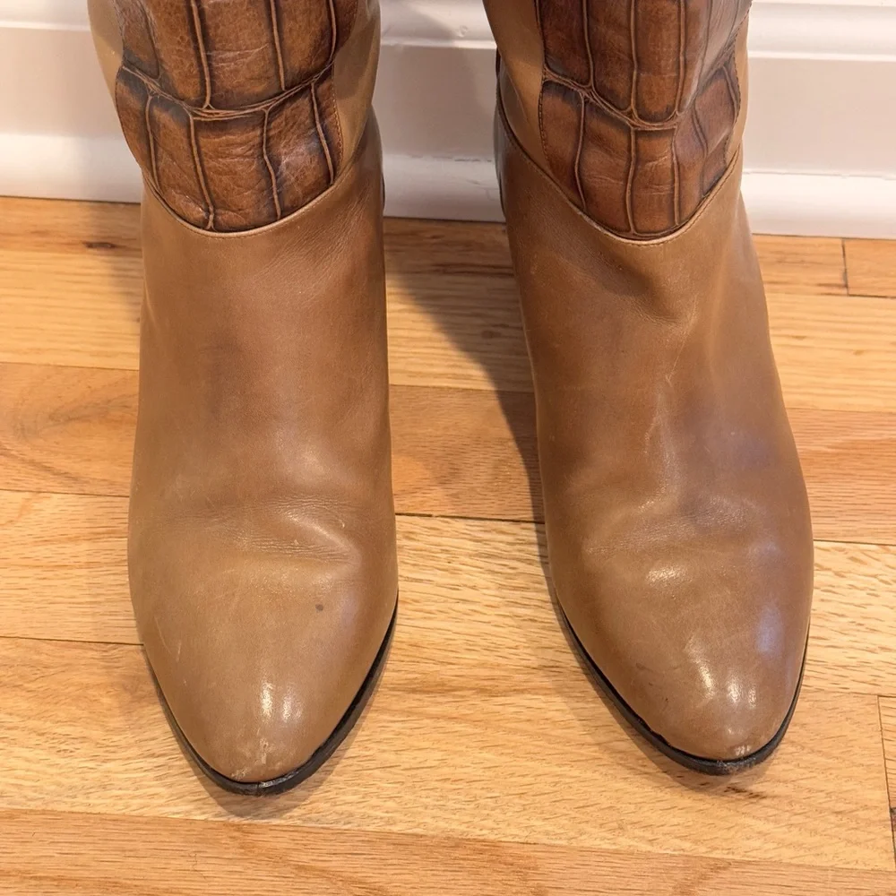 Vintage‎ Giuliano ai Firenze Tall Boots Brown Leather Croc Print Size 8M